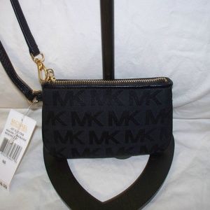 Michael Kors JS Signature Logo Black Wristlet~ NWT